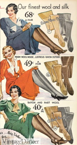 1934 wool and silk or rayon blend stockings 