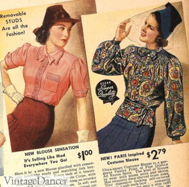 1930s short and long sleeve puff shoulder blouses