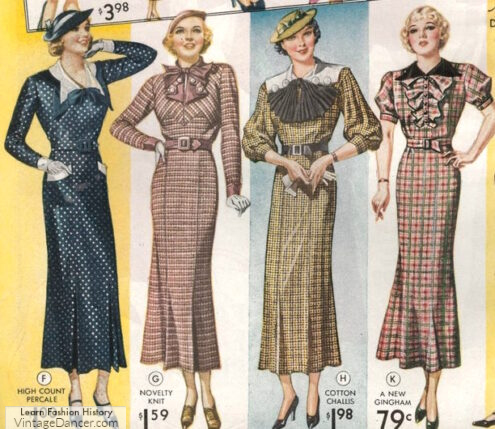 1930s skirts on dresses styles, 1935 long skirt with a flared, almost fishtail hem