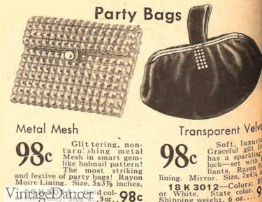 1935 silver bead and rayon pouch evening bags