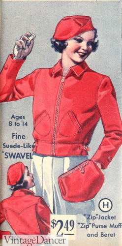 1935 red sport jacket casual fashion 1930s teenager