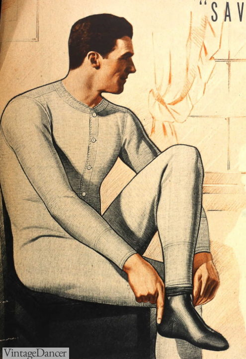 1935 men's long john union suit 1930s underwear winter