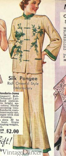 1930s womens pajamas sleepwear 1935 Mandarin pajamas