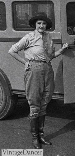 1930s woman hiker (camp leaders?) wears wool breeches