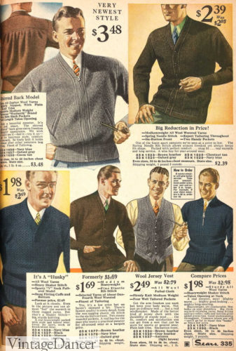 1935 men's zip and pullover sweaters, vest