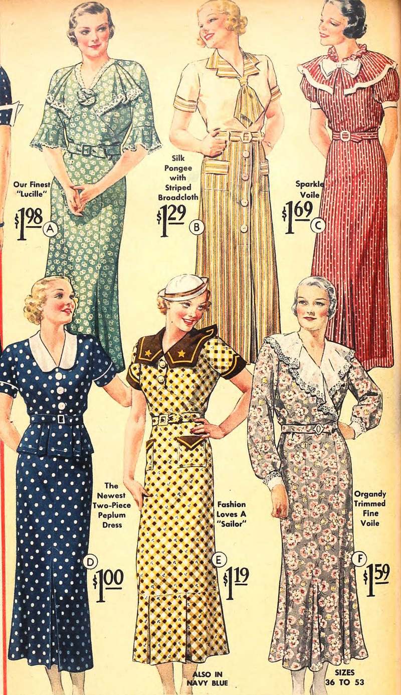 1930s dress styles 1935 belted dresses spring and summer 30s fashion women