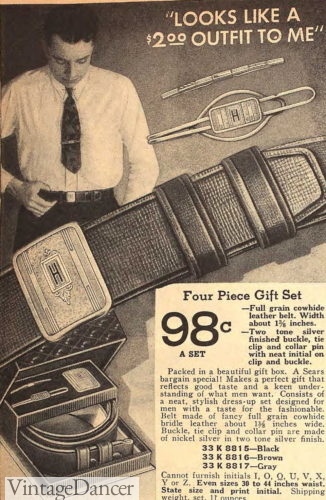 1935 mens accessories jewelry belt buckle tie chain collar bar gift set 1930s