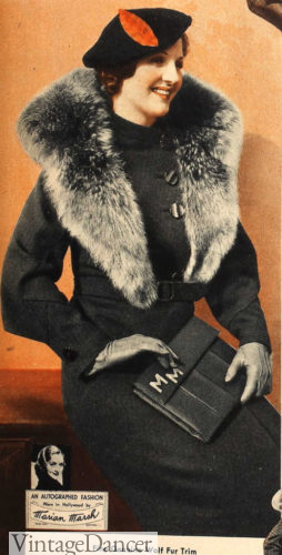 1930s Fur stole over coat black at VintageDancer