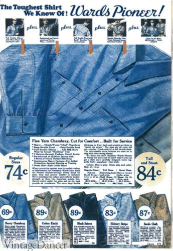 1930s men work shirt blue denim