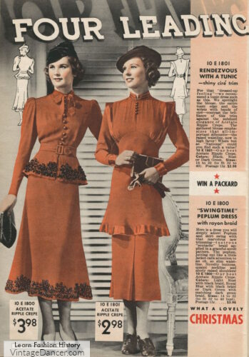 1930s tunic and peplum dresses 1930s dress styles 1936 winter