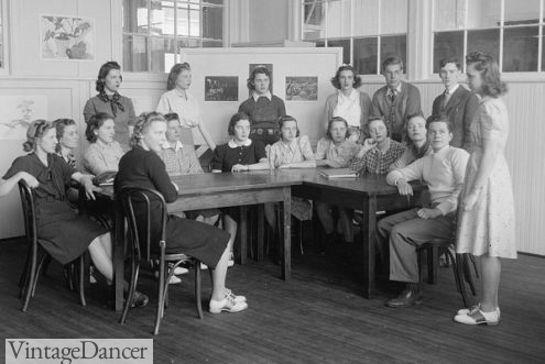 1936 Montgomery High School students 1930s fashion for teens teenagers teenage girls