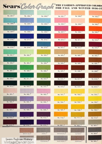 1930s clothing colors fashion colours from Sears fall and winter catalog