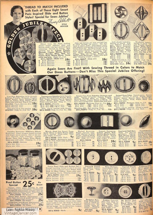 1930s buttons and belt buckles sewing notions