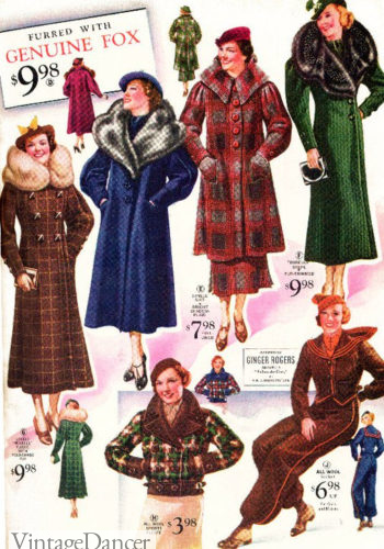 1930s winter coats and jacket with fur collars