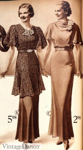 1930s tunic dresses for evenings