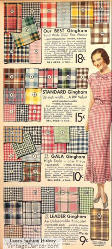 1930s gingham fabrics materials house dresses