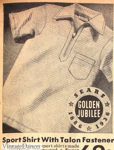 1930s men zip up polo shirt sport shirt