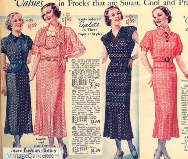 1936 eyelet lace and knit string lace dresses
