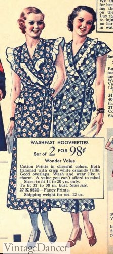 1936 ruffle trim wrap over hooverette house dresses