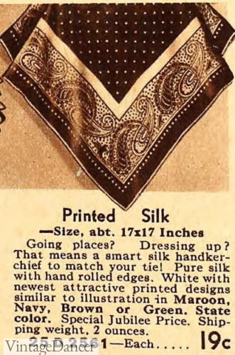1930s mens printed silk paisley pocket square