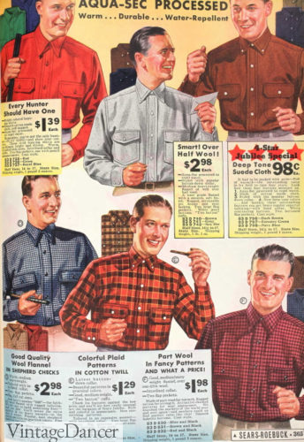 1930s men's cotton work shirts casual shirts winter shirts plaid two pocket shirt button down