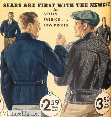 1930s mens half belt and invert pleat back jackets