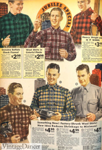 1930s men's plaid flannel shirts for work or casual clothing