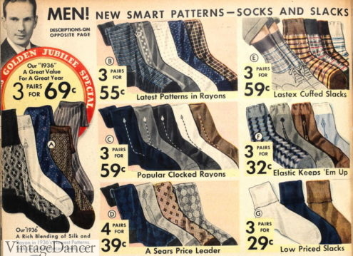 1936 mens socks hosiery 1930s mens fashion
