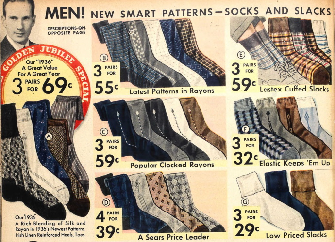Vintage Men's Socks History1900 to 1960s
