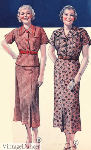 1930s outfit day dresses accented with a belt 1930s outfits at VintageDancer