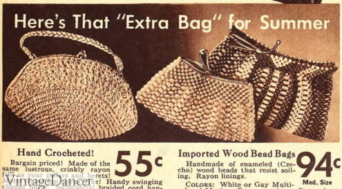 1936 crochet and wood bags small purses
