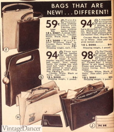 1936 new novelty bags- the tuxedo and the twin handle