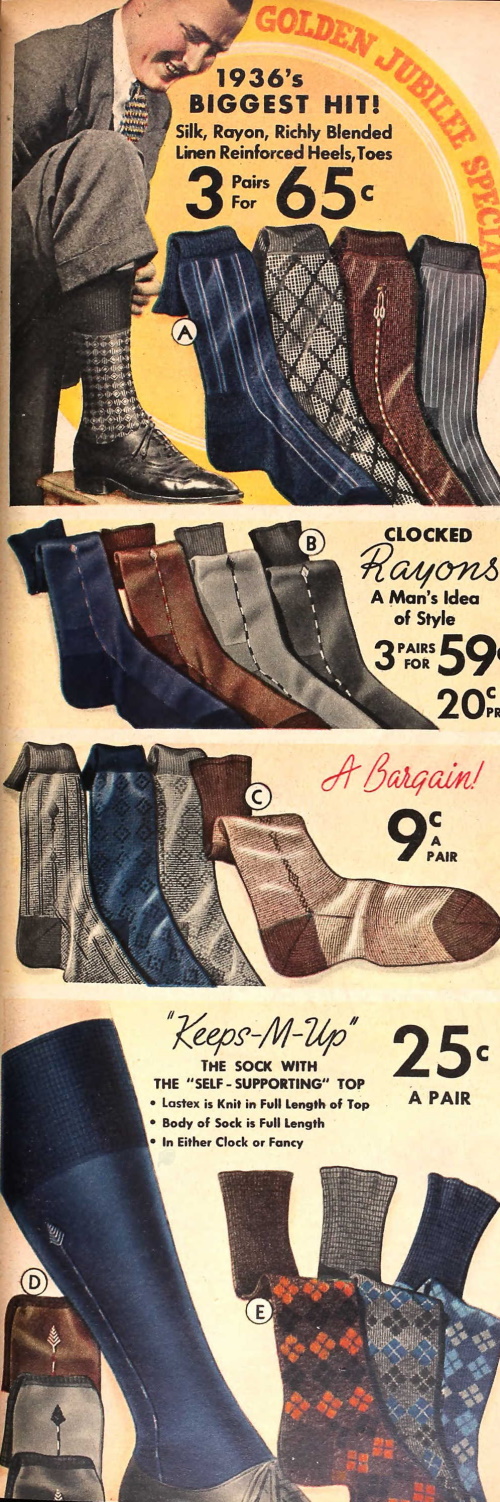 Vintage Men's Socks History1900 to 1960s