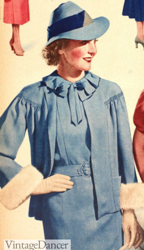 1930s blue dress with short jacket at VintageDancer