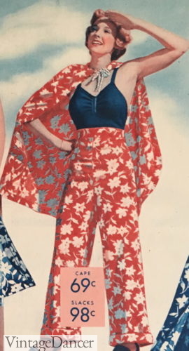 1930s pajama type beach pants floral prints