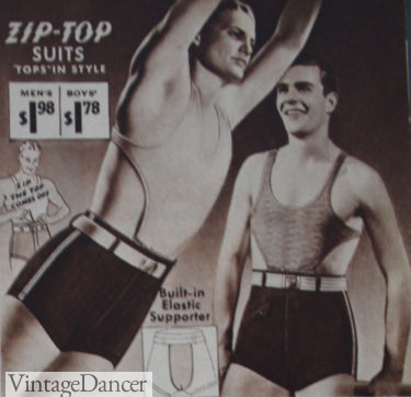 1930s mens swim shorts with detachable top
