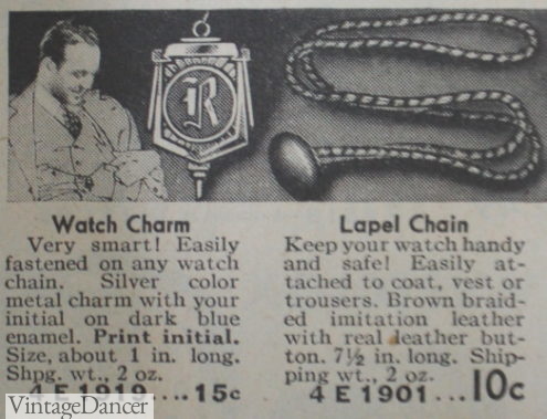 1937 men's watch charm and lapel chain