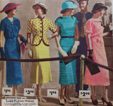 1930s dresses colors patterns, summer knit dresses 1937