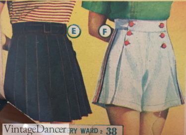 Women's 1930s shorts 1937 pleated or sailor button shorts