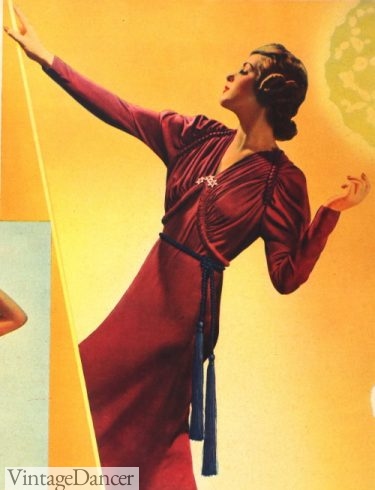 1937 Grecian wrap bodice evening dress