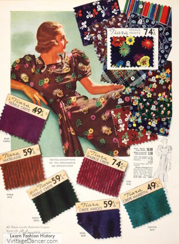 1930s fabrics, crepe in textured prints