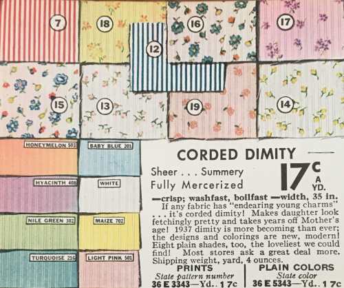 1937 corded dimity in pastels or prints