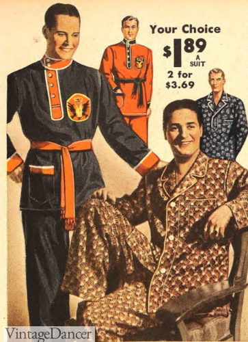 1937 Russian Cossack style and notch lapel lounge pajamas 1930s mens loungewear