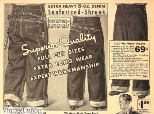1930s mens denim jeans workwear pants