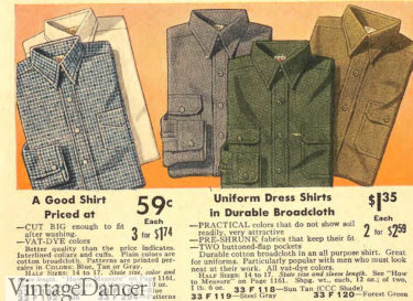 1930s mens cotton broadcloth uniform shirts