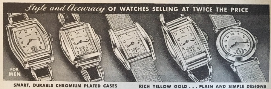 1930s mens watches, art deco shapes