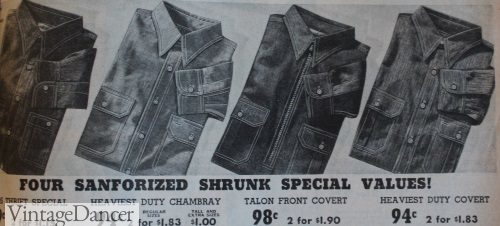 1937 mens work shirts in chambray or covert