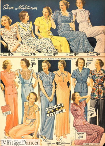 1930s sleepwear 1937 pajamas women pyjamas sleepwear nightgowns