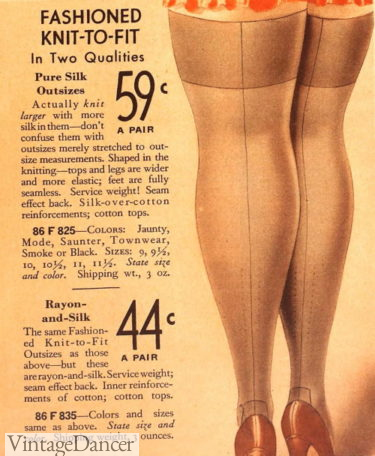 1930s 1937 plus size French heel seamed stockings