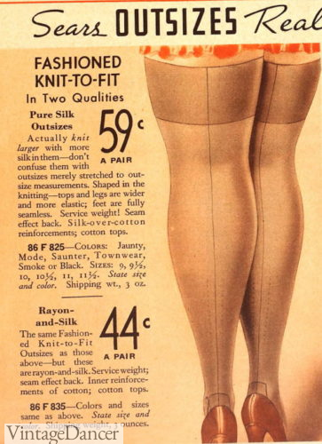 1937 stockings wide plus size backseam 1930s